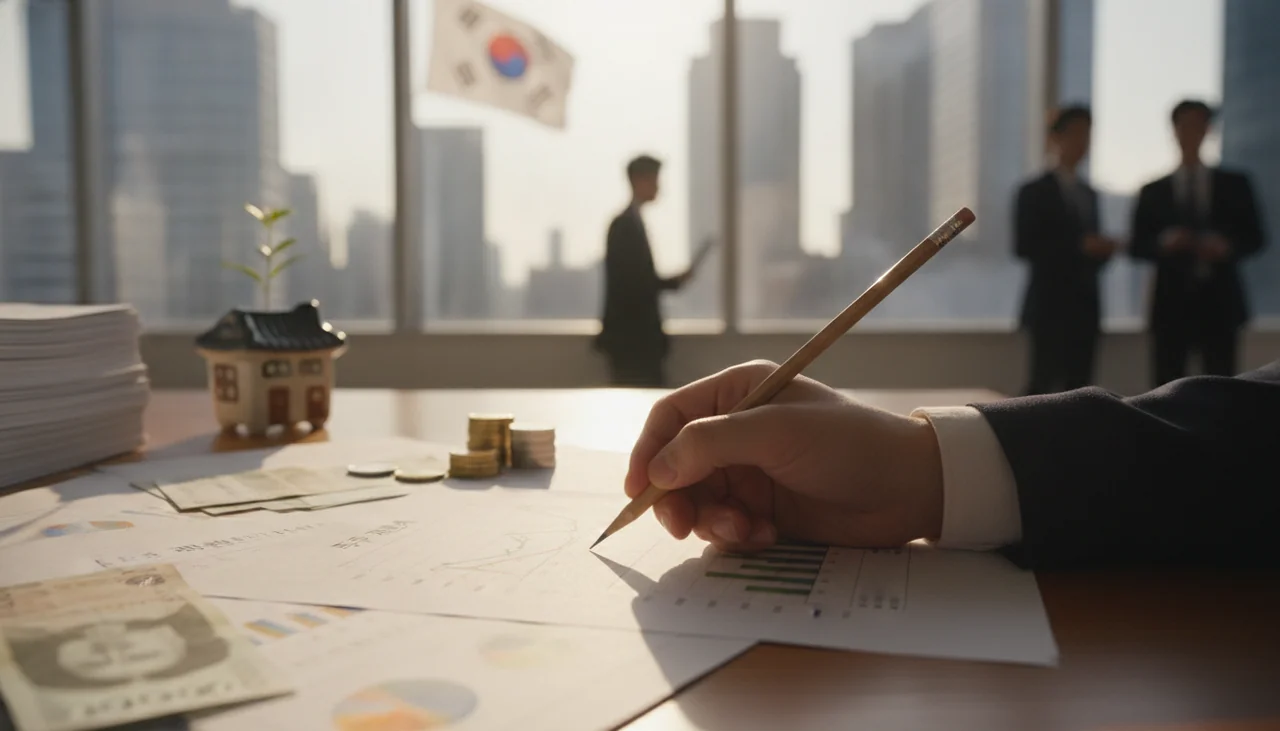 연필로 서류에 필기하는 손